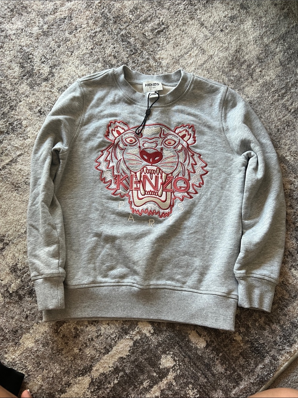 Kenzo Light Gray Sweatshirt with Red Tiger Embroidery